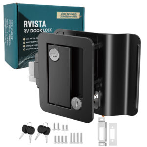 RVISTA Black Metal RV Door Lock Replacement Camper Door Handle with Deadbolt Latch 4 Keys Included 100% Metal Construction Fits 2.75x3.75 Lock Hole RV, Trailer, Camper, Horse Trailer Security