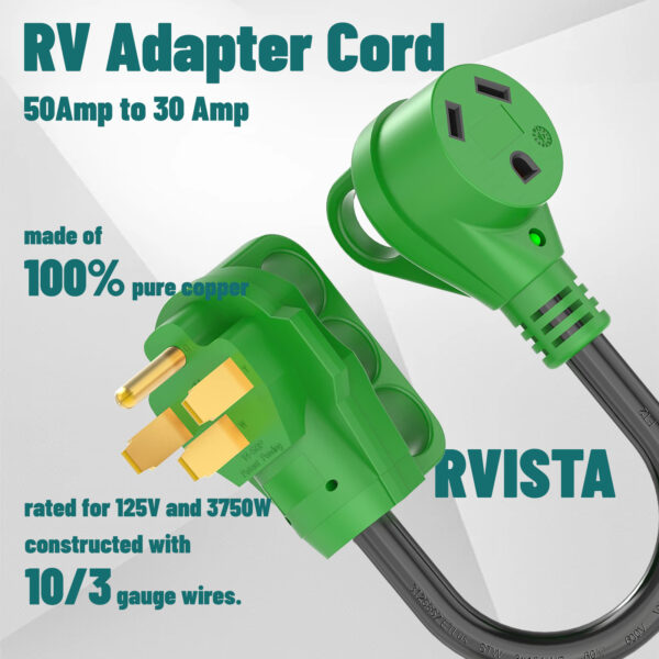 RVISTA NEMA 14-50P to NEMA TT-30R Electrical Converter RV Adapter Cord